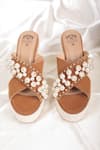 Buy_Stilista_Brown Embellished Pearl Jute Wedges _at_Aza_Fashions