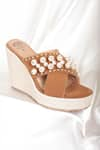 Shop_Stilista_Brown Embellished Pearl Jute Wedges _at_Aza_Fashions