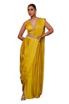 Isha Gupta Tayal_Yellow Saree And Top Satin Embroidered Chandni Pre-draped With Blouse _Online_at_Aza_Fashions