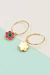 Sangeeta Boochra_Red Stone Floral Motif Drop Hoops_Online_at_Aza_Fashions