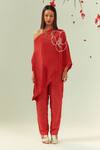 Buy Coeur Red Natural Crepe Embroidery Corded Hanna Akari Print Off Kaftan Top With Pant at Aza Fashions Buy_Coeur_Red Natural Crepe Embroidery Corded Hanna Akari Print Off Kaftan Top With Pant _at_Aza_Fashions