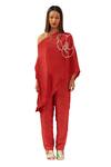 Buy Coeur Red Natural Crepe Embroidery Corded Hanna Akari Print Off Kaftan Top With Pant Online at Aza Fashions Buy_Coeur_Red Natural Crepe Embroidery Corded Hanna Akari Print Off Kaftan Top With Pant _Online_at_Aza_Fashions