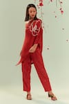 Shop Coeur Red Natural Crepe Embroidery Corded Hanna Akari Print Off Kaftan Top With Pant Online at Aza Fashions Shop_Coeur_Red Natural Crepe Embroidery Corded Hanna Akari Print Off Kaftan Top With Pant _Online_at_Aza_Fashions