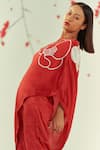 Coeur Red Natural Crepe Embroidery Corded Hanna Akari Print Off Kaftan Top With Pant at Aza Fashions Coeur_Red Natural Crepe Embroidery Corded Hanna Akari Print Off Kaftan Top With Pant _at_Aza_Fashions