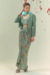 Buy Coeur Green Natural Crepe Kaze Bloom Crop Blazer Draped Skirt Set at Aza Fashions Buy_Coeur_Green Natural Crepe Kaze Bloom Crop Blazer Draped Skirt Set _at_Aza_Fashions