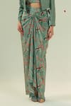 Buy Coeur Green Natural Crepe Kaze Bloom Crop Blazer Draped Skirt Set Online at Aza Fashions Buy_Coeur_Green Natural Crepe Kaze Bloom Crop Blazer Draped Skirt Set _Online_at_Aza_Fashions