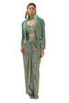 Coeur Green Natural Crepe Kaze Bloom Crop Blazer Draped Skirt Set at Aza Fashions Coeur_Green Natural Crepe Kaze Bloom Crop Blazer Draped Skirt Set _at_Aza_Fashions
