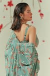 Buy_Coeur_Green Natural Crepe Print Florence V Kaze Shrug Draped Skirt Set _Online_at_Aza_Fashions