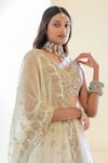 Foram Patel_Cream Organza Embroidered Mirror V Neck Blouse Flared Lehenga Set _at_Aza_Fashions