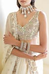 Shop_Foram Patel_Cream Organza Embroidered Mirror V Neck Blouse Flared Lehenga Set 