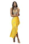 Foram Patel_Yellow Georgette Embroidered Shell Cowrie Bralette And Draped Skirt Set _Online_at_Aza_Fashions