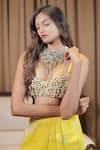 Shop_Foram Patel_Yellow Georgette Embroidered Shell Cowrie Bralette And Draped Skirt Set _Online_at_Aza_Fashions