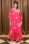 Buy_Foram Patel_Pink Natural Crepe Printed Floral V Neck And Paisley Kaftan With Inner _at_Aza_Fashions