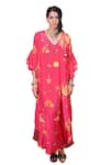 Foram Patel_Pink Natural Crepe Printed Floral V Neck And Paisley Kaftan With Inner _Online_at_Aza_Fashions