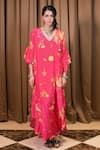 Buy_Foram Patel_Pink Natural Crepe Printed Floral V Neck And Paisley Kaftan With Inner _Online_at_Aza_Fashions