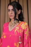 Shop_Foram Patel_Pink Natural Crepe Printed Floral V Neck And Paisley Kaftan With Inner _Online_at_Aza_Fashions