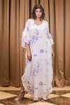 Buy_Foram Patel_White Natural Crepe Printed Floral V Neck Paisley And Kaftan _at_Aza_Fashions