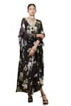 Foram Patel_Black Natural Crepe Embroidered Shell V Neck Floral Print Kaftan With Inner _Online_at_Aza_Fashions