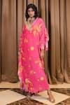 Buy_Foram Patel_Pink Natural Crepe Embroidered Shell V Neck Mirror And Kaftan With Inner _at_Aza_Fashions