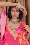 Shop_Foram Patel_Pink Natural Crepe Embroidered Shell V Neck Mirror And Kaftan With Inner _Online_at_Aza_Fashions