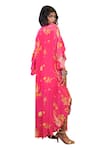 Foram Patel_Pink Natural Crepe Embroidered Shell V Neck Mirror And Kaftan With Inner _at_Aza_Fashions