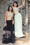 Buy_Foram Patel_Black Georgette Embroidered Mirror Sweetheart Bralette And Sharara Set _at_Aza_Fashions