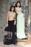 Foram Patel_Black Georgette Embroidered Mirror Sweetheart Bralette And Sharara Set _Online_at_Aza_Fashions