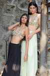 Buy_Foram Patel_Black Georgette Embroidered Mirror Sweetheart Bralette And Sharara Set _Online_at_Aza_Fashions