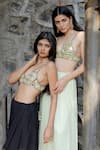 Shop_Foram Patel_Black Georgette Embroidered Mirror Sweetheart Bralette And Sharara Set _Online_at_Aza_Fashions