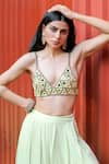 Shop_Foram Patel_Green Georgette Embroidered Mirror Sweetheart Geometric Bralette And Sharara Set 