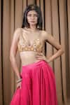 Buy_Foram Patel_Pink Georgette Embroidered Mirror Sweetheart Bralette And Pleated Sharara Set _Online_at_Aza_Fashions