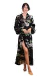 Foram Patel_Black Natural Crepe Printed Floral Collared And Paisley Dress _Online_at_Aza_Fashions