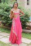 Buy_Foram Patel_Pink Natural Crepe Embroidered Shell Sweetheart Mirror Cape Flared Pant Set _at_Aza_Fashions