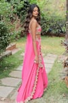 Shop_Foram Patel_Pink Natural Crepe Embroidered Shell Sweetheart Mirror Cape Flared Pant Set _at_Aza_Fashions