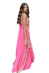 Foram Patel_Pink Natural Crepe Embroidered Shell Sweetheart Mirror Cape Flared Pant Set _Online_at_Aza_Fashions