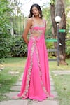 Buy_Foram Patel_Pink Natural Crepe Embroidered Shell Sweetheart Mirror Cape Flared Pant Set _Online_at_Aza_Fashions