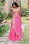 Shop_Foram Patel_Pink Natural Crepe Embroidered Shell Sweetheart Mirror Cape Flared Pant Set _Online_at_Aza_Fashions