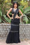 Buy_Foram Patel_Black Georgette Embroidered Mirror V- Neck Pre-draped Saree With Blouse _at_Aza_Fashions