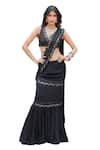 Buy_Foram Patel_Black Georgette Embroidered Mirror V- Neck Pre-draped Saree With Blouse _Online_at_Aza_Fashions