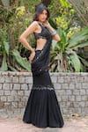 Shop_Foram Patel_Black Georgette Embroidered Mirror V- Neck Pre-draped Saree With Blouse _Online_at_Aza_Fashions