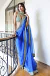 Foram Patel_Blue Organza Hand Embroidered Mirror Deep Pre-draped Saree With Blouse _Online_at_Aza_Fashions