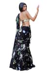 Foram Patel_Black Pattern Ruffle Pre-draped Saree With Embroidered Blouse _at_Aza_Fashions