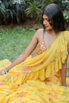 Foram Patel_Yellow Georgette Ruffle Pre-draped Saree With Embroidered Blouse _at_Aza_Fashions