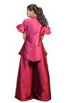 Shop_Foram Patel_Pink Brocade Embroidered Foil Blunt V Neck Kurta And Palazzo Set 