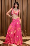 Buy_Foram Patel_Pink Natural Crepe Printed Floral Sweetheart Blouse And Sharara Set _at_Aza_Fashions