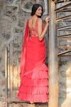 Foram Patel_Red Georgette Hand Border Work Ruffle Pre-draped Skirt Saree With Blouse _Online_at_Aza_Fashions