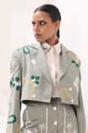 Sahil Kochhar_Grey Suiting Embroidered Applique Lapel Arya Work Cropped Blazer  _Online_at_Aza_Fashions