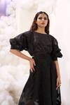 Buy_Sahil Kochhar_Black Organza Embroidered Applique Boat Ashima Floral Work Maxi Dress  _Online_at_Aza_Fashions