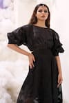 Buy_Sahil Kochhar_Black Organza Embroidered Applique Boat Ashima Floral Work Maxi Dress  