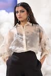 Sahil Kochhar_Ivory Organza Embroidered Thread Collared Avayah Shirt  _at_Aza_Fashions